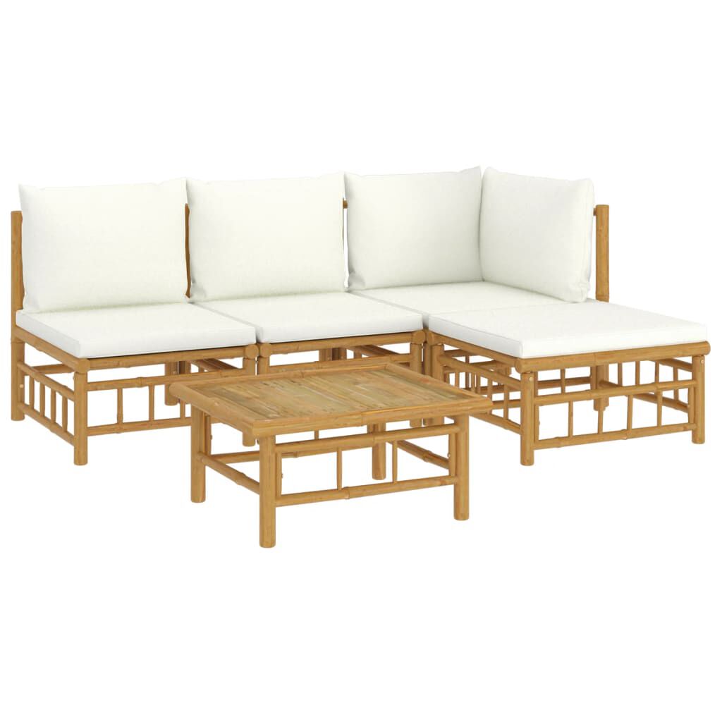 vidaXL 5 Piece Garden Lounge Set with Cream White Cushions Bamboo
