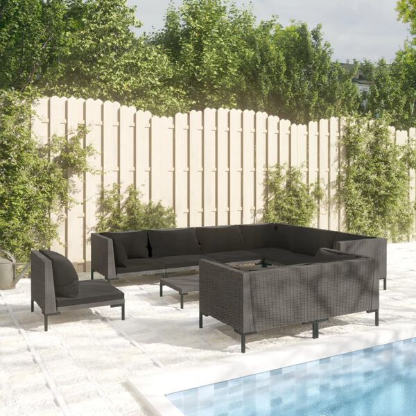 vidaXL 10 Piece Garden Lounge Set with Cushions Poly Rattan Dark Grey