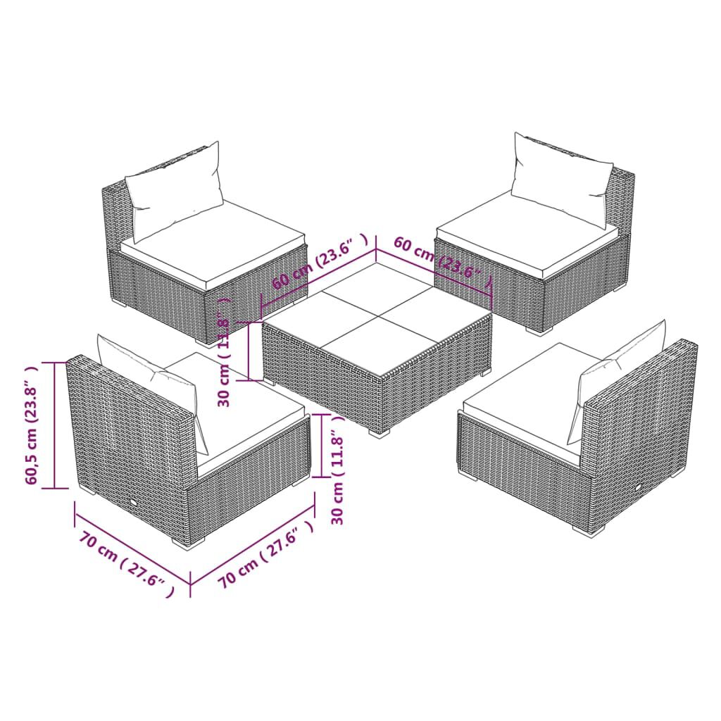 vidaXL 5 Piece Garden Lounge Set with Cushions Poly Rattan Black