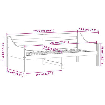 vidaXL Day Bed without Mattress White 90x200 cm Solid Wood Pine