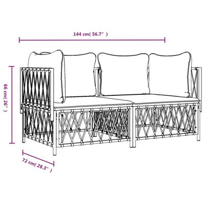 vidaXL 2 Piece Garden Lounge Set with Cushions White Steel