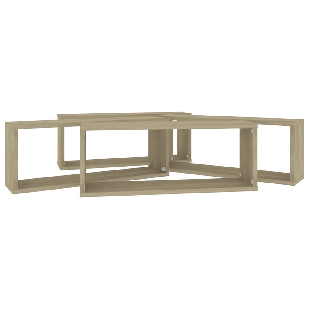 vidaXL Wall Cube Shelf 4 pcs Sonoma Oak 60x15x23 cm Engineered Wood