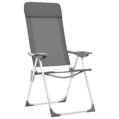 vidaXL Folding Camping Chairs 2 pcs Grey Aluminium