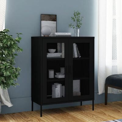 vidaXL Storage Cabinet Black 80x35x101.5 cm Steel, black vidaXL Storage Cabinet Black 80x35x101.5 cm Steel