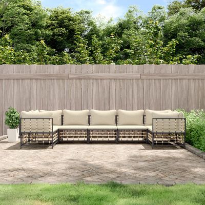 vidaXL 7 Piece Garden Lounge Set with Cushions Anthracite Poly Rattan