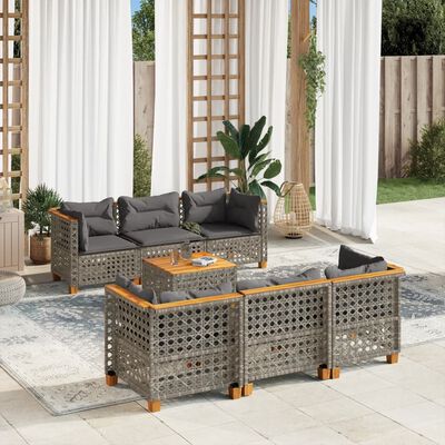 vidaXL 7 Piece Garden Sofa Set with Cushions Grey Poly Rattan, grey vidaXL 7 Piece Garden Sofa Set with Cushions Grey Poly Rattan