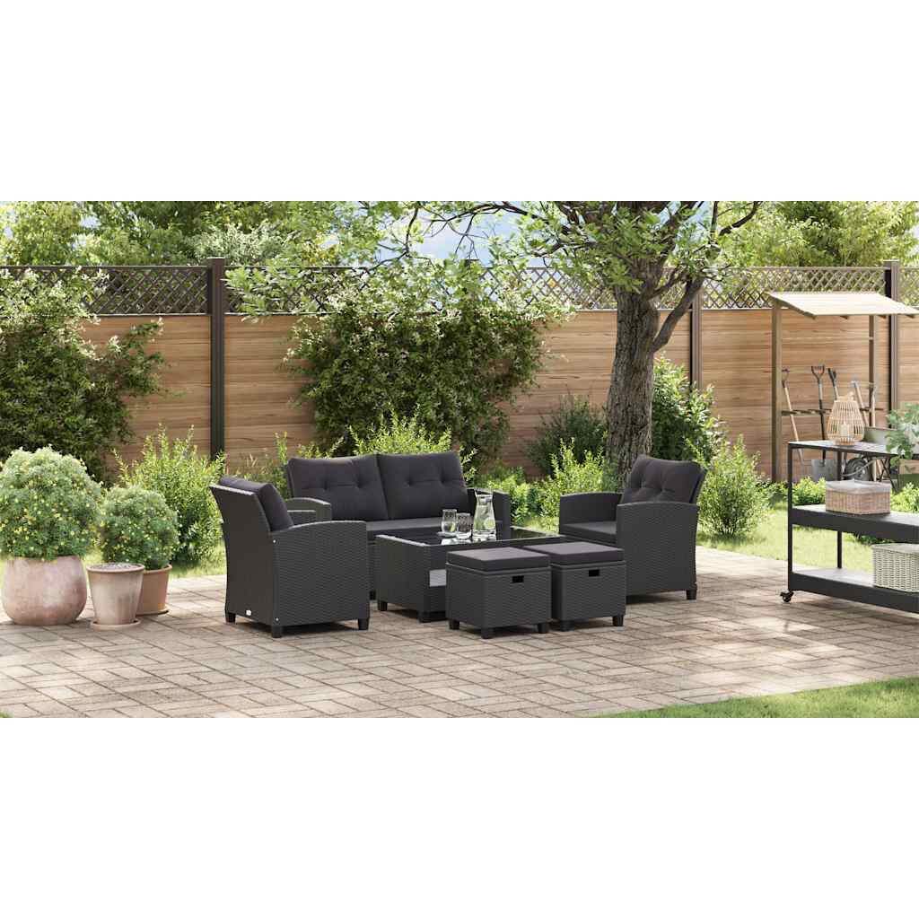 vidaXL 6 Piece Garden Sofa Set with Cushions Poly Rattan Black