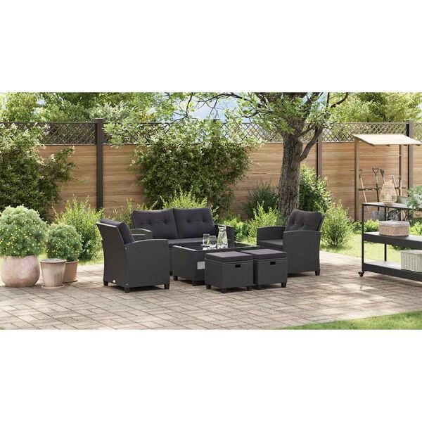 vidaXL 6 Piece Garden Sofa Set with Cushions Poly Rattan Black