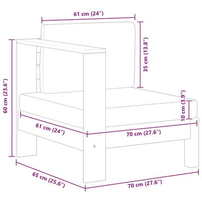 vidaXL Middle Sofa with 1 Armrest Dark Grey Solid Acacia Wood, dark grey vidaXL Middle Sofa with 1 Armrest Dark Grey Solid Acacia Wood