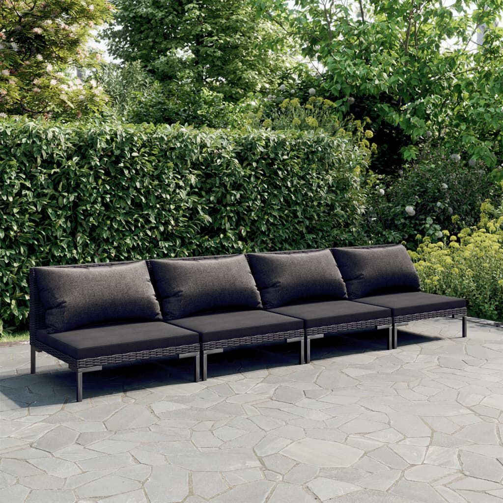 vidaXL 4 Piece Garden Lounge Set with Cushions Poly Rattan Dark Grey
