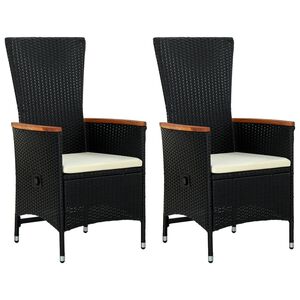 vidaXL Outdoor Chairs 2 pcs with Cushions Poly Rattan Black