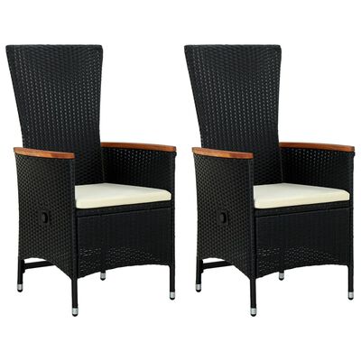 vidaXL Outdoor Chairs 2 pcs with Cushions Poly Rattan Black, black and cream vidaXL Outdoor Chairs 2 pcs with Cushions Poly Rattan Black