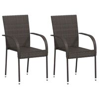 vidaXL Stackable Outdoor Chairs 2 pcs Poly Rattan Brown, brown vidaXL Stackable Outdoor Chairs 2 pcs Poly Rattan Brown