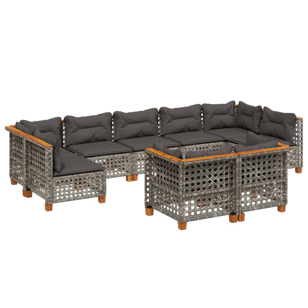 vidaXL 9 Piece Garden Sofa Set with Cushions Grey Poly Rattan