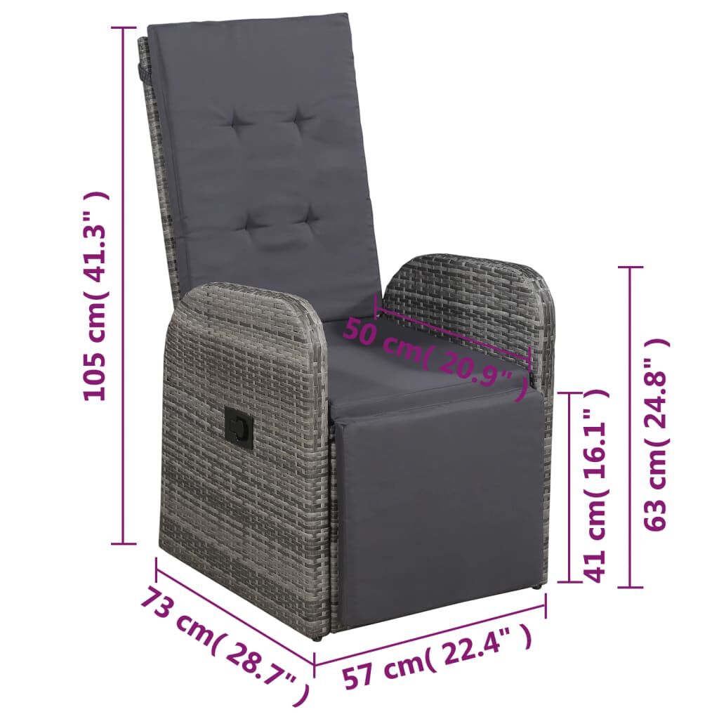 vidaXL 3 Piece Bistro Set with Cushions Poly Rattan Grey