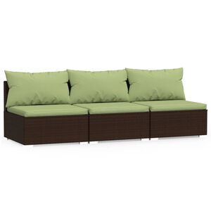 vidaXL 3-Seater Sofa with Cushions Brown Poly Rattan