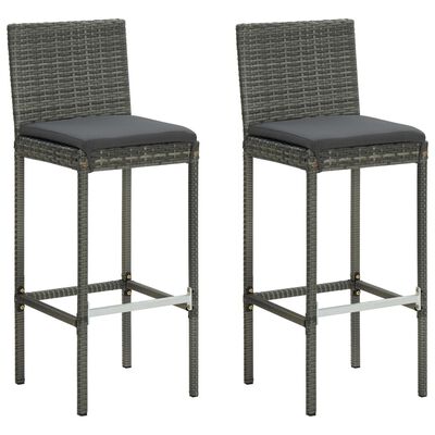 vidaXL Garden Bar Stools with Cushions 2 pcs Grey Poly Rattan, grey vidaXL Garden Bar Stools with Cushions 2 pcs Grey Poly Rattan