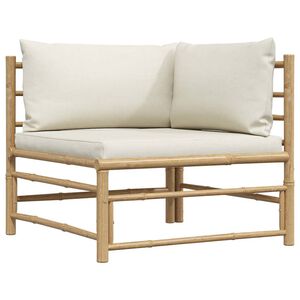 vidaXL Garden Corner Sofa with Cream White Cushions Bamboo