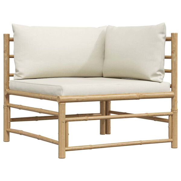 vidaXL Garden Corner Sofa with Cream White Cushions Bamboo