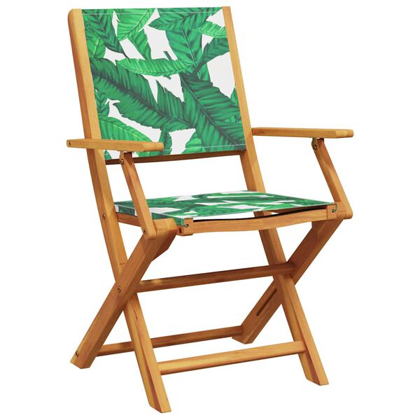 vidaXL Garden Chairs 2 pcs Leaf Pattern Solid Wood Acacia and Fabric