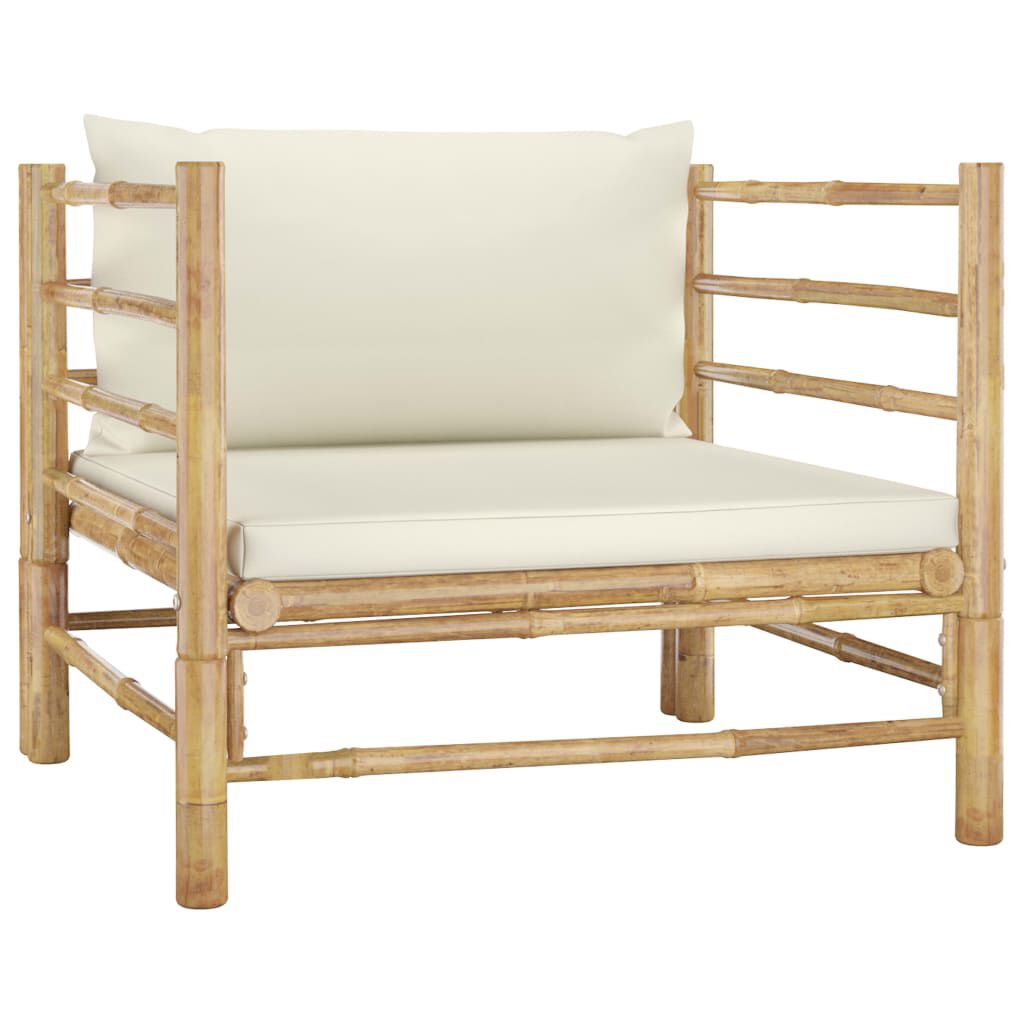 vidaXL 5 Piece Garden Lounge Set with Cream White Cushions Bamboo