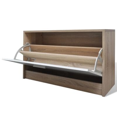 vidaXL Oak and White 3-in-1 Wooden Shoe Cabinet Set, oak vidaXL Oak and White 3-in-1 Wooden Shoe Cabinet Set