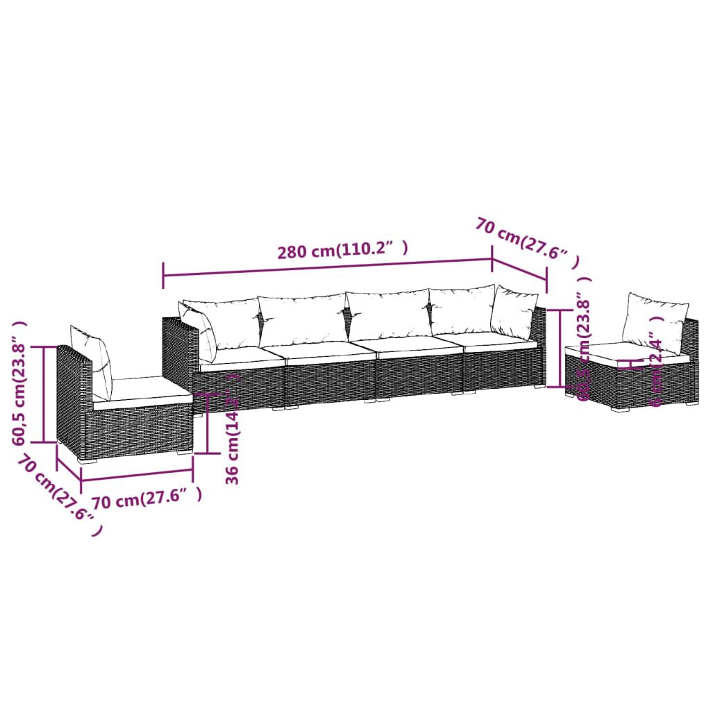 vidaXL 6 Piece Garden Lounge Set with Cushions Poly Rattan Grey