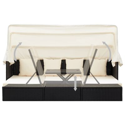 vidaXL Garden Lounge Bed with Roof Black Poly Rattan, black vidaXL Garden Lounge Bed with Roof Black Poly Rattan