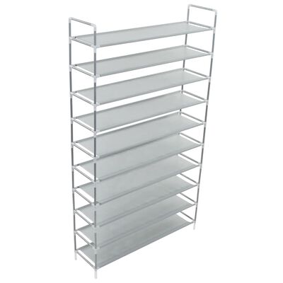 vidaXL Shoe Rack with 10 Shelves Metal and Non-woven Fabric Silver, silver vidaXL Shoe Rack with 10 Shelves Metal and Non-woven Fabric Silver