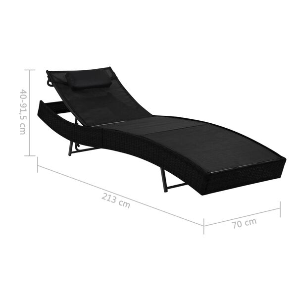 vidaXL Sun Loungers 2 pcs with Table Poly Rattan and Textilene Black
