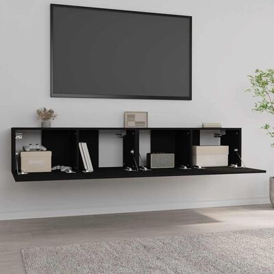 vidaXL TV Cabinets 2 pcs Black 80x30x30 cm Engineered Wood, black vidaXL TV Cabinets 2 pcs Black 80x30x30 cm Engineered Wood
