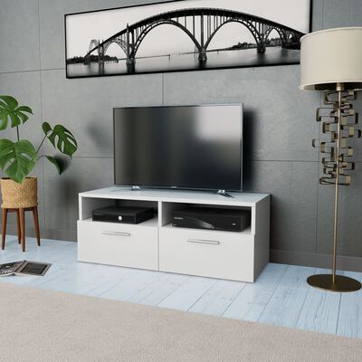 vidaXL TV Cabinet Engineered Wood 95x35x36 cm White, white vidaXL TV Cabinet Engineered Wood 95x35x36 cm White