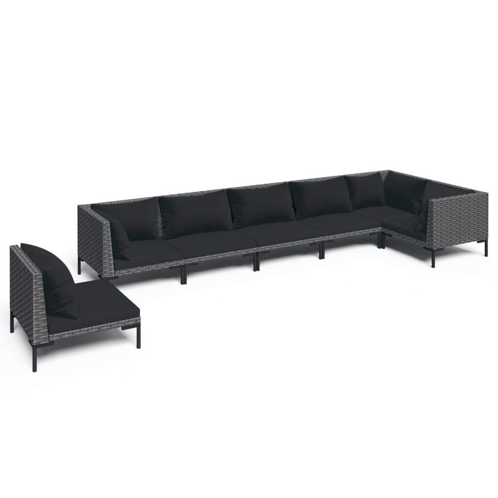 vidaXL 7 Piece Garden Lounge Set with Cushions Poly Rattan Dark Grey