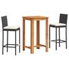 vidaXL 3 Piece Garden Bar Set Black Solid Wood Acacia and Poly Rattan