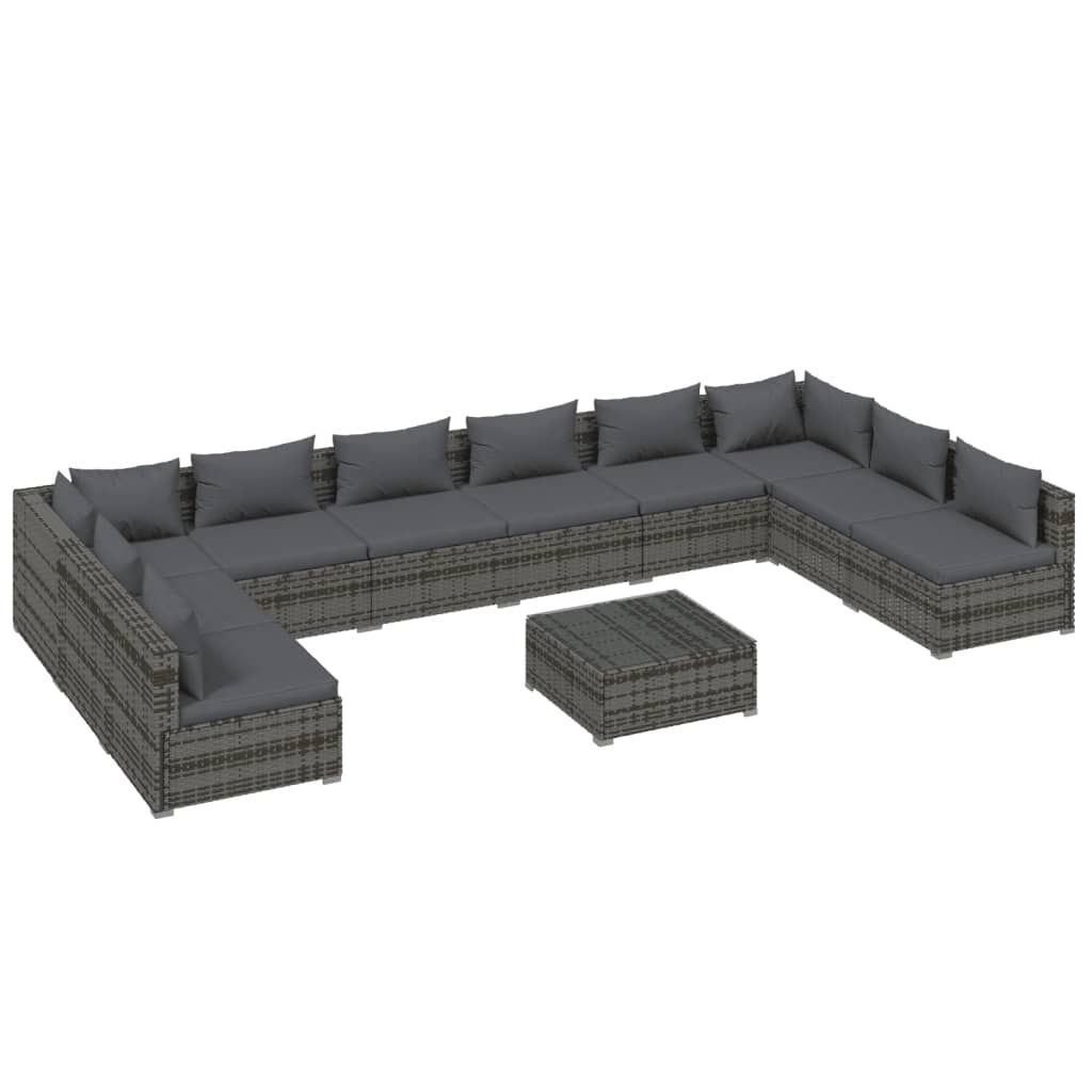 vidaXL 11 Piece Garden Lounge Set with Cushions Poly Rattan Grey