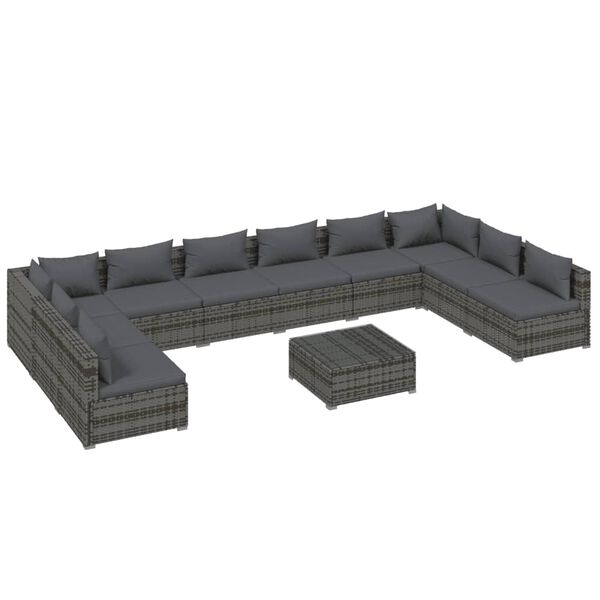 vidaXL 11 Piece Garden Lounge Set with Cushions Poly Rattan Grey