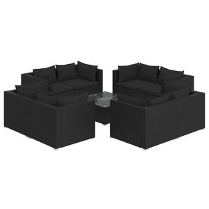 vidaXL 9 Piece Garden Lounge Set with Cushions Poly Rattan Black