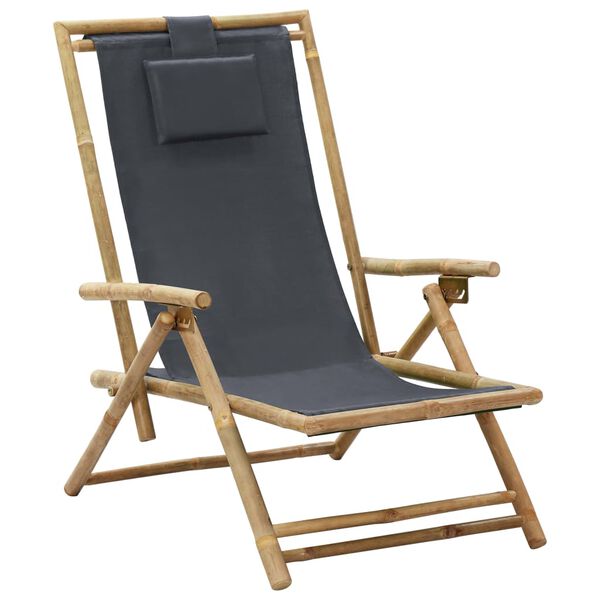 vidaXL Reclining Relaxing Chair Dark Grey Bamboo and Fabric