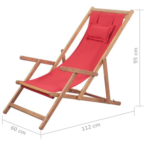 vidaXL Folding Beach Chair Fabric and Wooden Frame Red