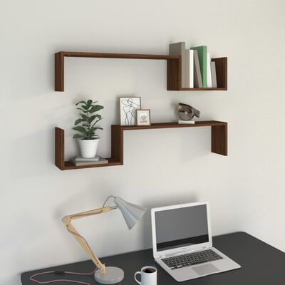 vidaXL Wall Shelves 2 pcs Brown Oak 100x15x20 cm Engineered Wood, brown oak vidaXL Wall Shelves 2 pcs Brown Oak 100x15x20 cm Engineered Wood