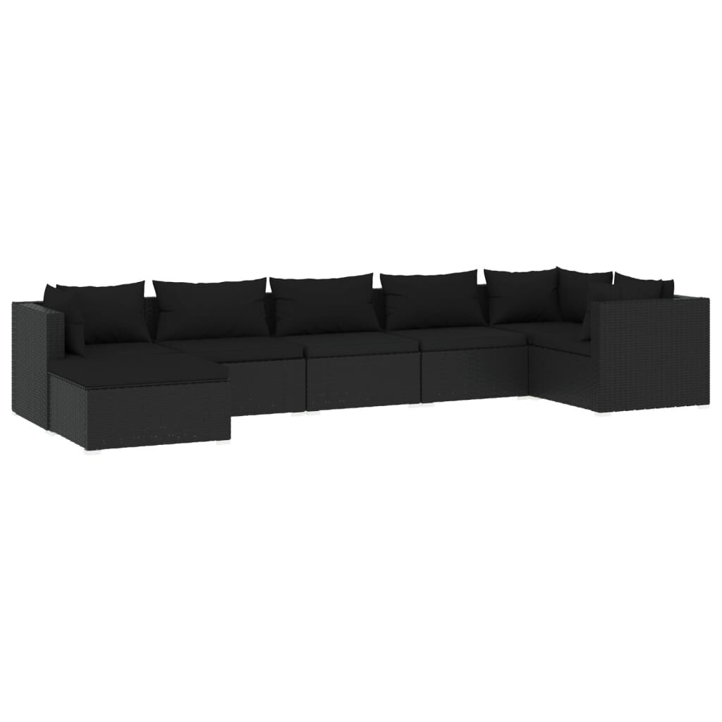 vidaXL 7 Piece Garden Lounge Set with Cushions Poly Rattan Black