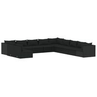vidaXL 11 Piece Garden Lounge Set with Cushions Black Poly Rattan
