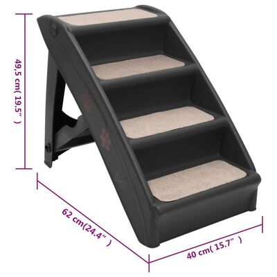 vidaXL Folding Dog Stairs Black 62x40x49.5 cm, black vidaXL Folding Dog Stairs Black 62x40x49.5 cm
