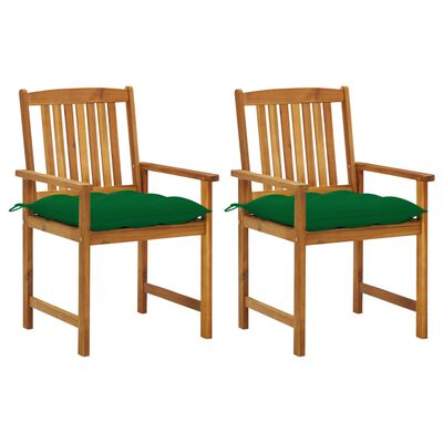vidaXL Garden Chairs with Cushions 2 pcs Solid Acacia Wood, green vidaXL Garden Chairs with Cushions 2 pcs Solid Acacia Wood