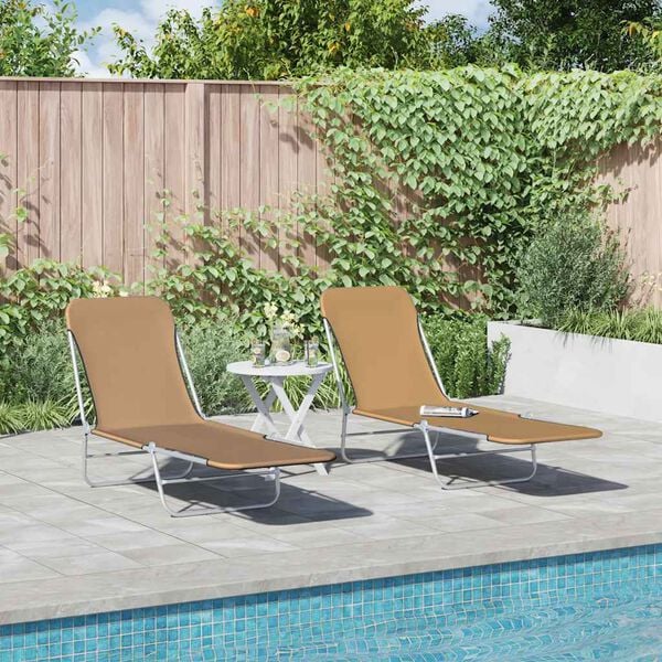 vidaXL Folding Sun Loungers 2 pcs Steel and Fabric Taupe