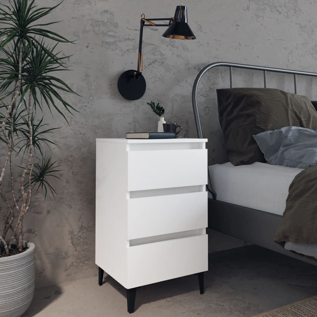 vidaXL Bed Cabinet with Metal Legs 2 pcs White 40x35x69 cm