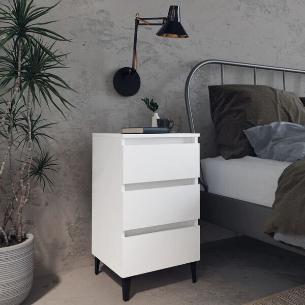 vidaXL Bed Cabinet with Metal Legs 2 pcs White 40x35x69 cm