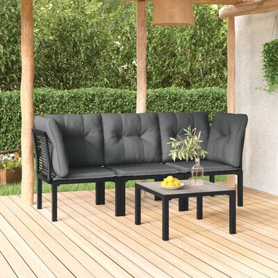 vidaXL 4 Piece Garden Lounge Set Black and Grey Poly Rattan