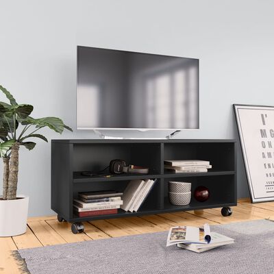 vidaXL TV Cabinet with Castors Black 90x35x35 cm Engineered Wood, black vidaXL TV Cabinet with Castors Black 90x35x35 cm Engineered Wood