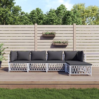 vidaXL 5 Piece Garden Lounge Set with Cushions White Steel, white vidaXL 5 Piece Garden Lounge Set with Cushions White Steel